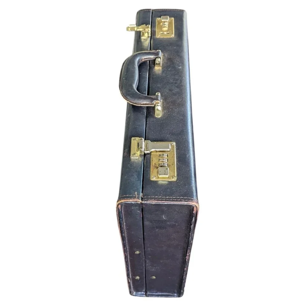 Vintage Black/Dark Navy Leather Briefcase with Combination Lock